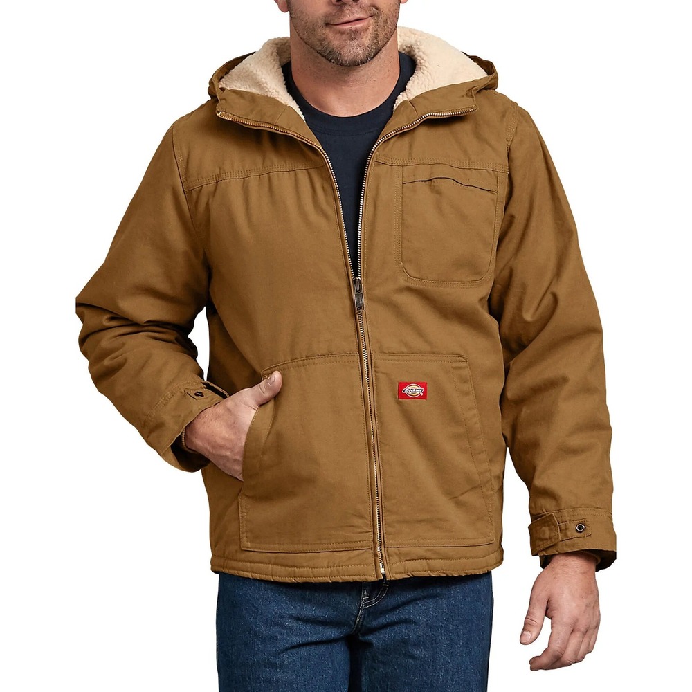 Dickies Mens Duck Sherpa Lined Hooded Jacket Brown Size Medium